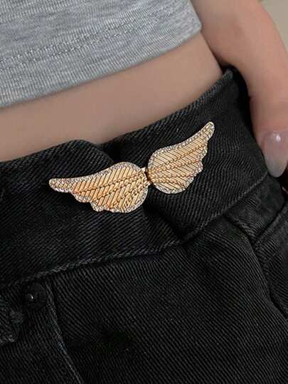2pcs Shiny Wing Shaped Metal Alloy Adjustable Waist Belt Buckle, Detachable And No Nail Needed, High Quality Cinching Buckle For Jeans, Skirts, Pants And Other Accessories, Suitable For Women And Female Students