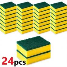 12/24 件双面清洁海绵 - 重型防刮擦海绵，带绿色和黄色层，可堆叠用于餐具、厨房、浴室、台面 - 耐用家居清洁必备品，圣诞礼物之选，多表面清洁剂 | 高效洗涤器 | 高吸水性海绵 - 彩色 - 查看 13