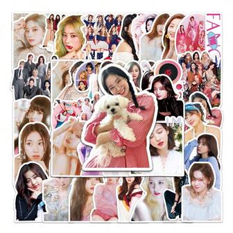 50张TWICE贴纸，明星周边装饰贴纸，可用于日记本、滑板、行李箱、笔记本电脑、摩托车等，Kpop贴纸，送给闺蜜、生日、节日礼物
