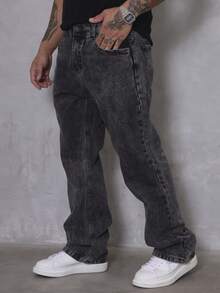 Men's Oversized Wide Leg Balloon Jeans Without Elastane - 煙灰色 - 查看 2
