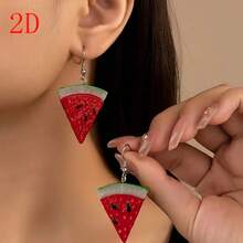 1 Pair Of Simulated Food Double-Sided Watermelon Resin Earrings, Can Remove The Ear Hook DIY Necklace Earrings Keychain Pendant - Fruit Earrings - View 2