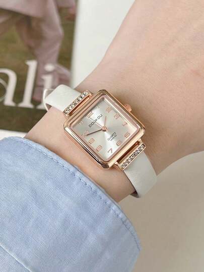 1pc Elegant & Fashionable Women's Wrist Watch, Square Dial, Diamond-Encrusted, Exuding Refined & Charming Elegance, Suitable For Daily Wear, Ideal Gift For Birthday, Women, Anniversary, Promotion, Year-End , Cyber Monday And Other Holidays. Gift Box Not Included.