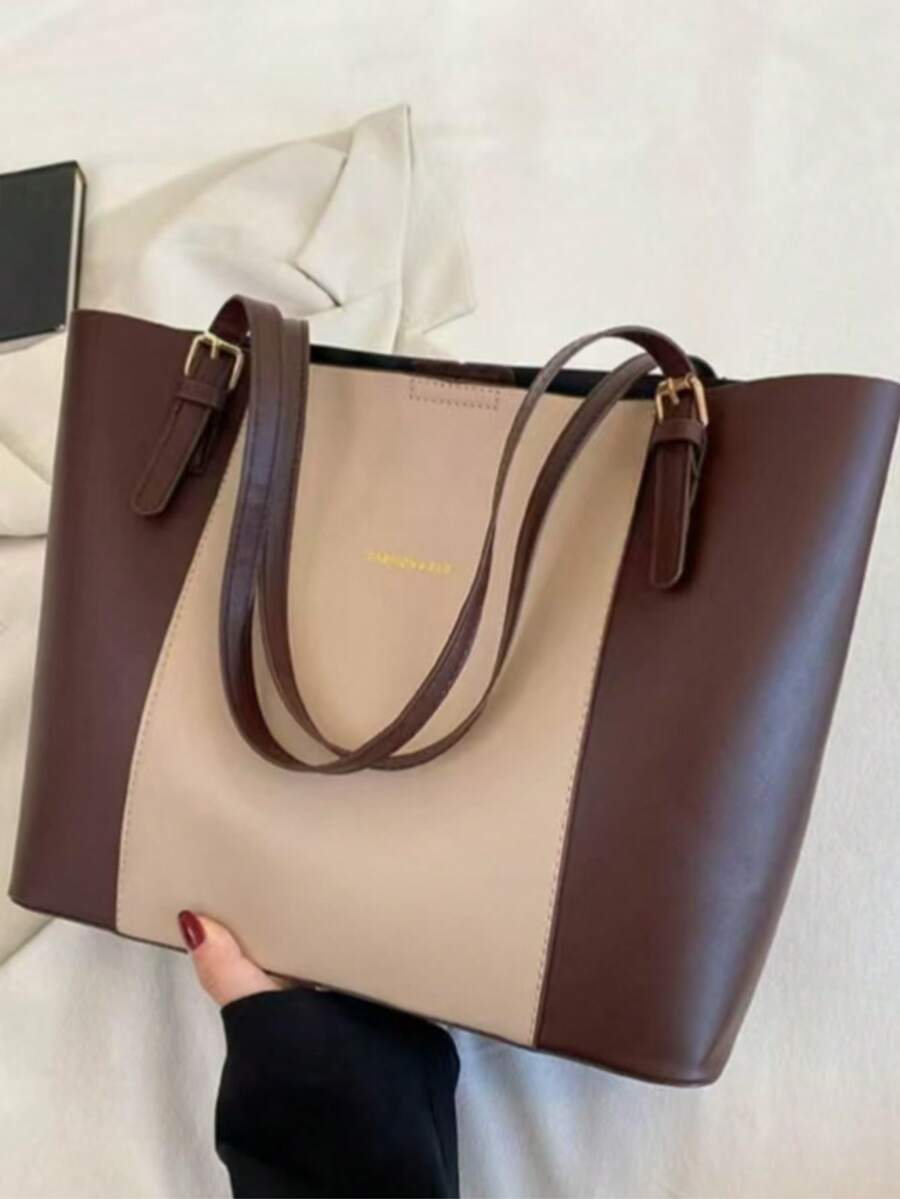 Bolsa feminina vintage, simples e elegante, para uso diário, com grande capacidade, modelo 2025. - marrom branco - Ver 1