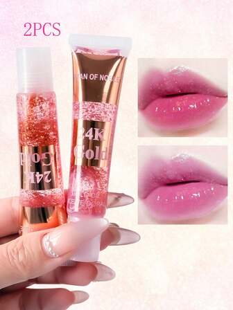 2 piezas de aceite labial con cambio de color dorado que cambia con la temperatura, hidratante y nutritivo, aclara las líneas de los labios, cuidado labial anti-descamación