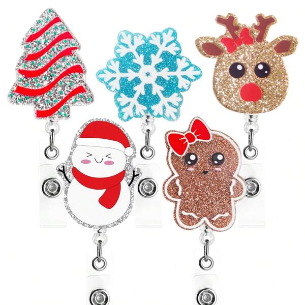1pc Christmas Retractable Badge Holders,Christmas Badge Reels Holder With Metal Clip Reel ID Card Badge Lanyard Tag Keychain Card For Office Nurse Doctor,Student, Christmas Decoration Party Gift