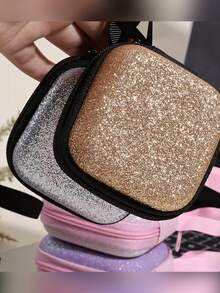 1pc EVA Material Glitter Star Shaped Earphone Case With Zipper Closure, Shockproof And Crush-Resistant, Portable Handheld Storage Box For Bluetooth Earphones/USB Drives/Coins/Keys, With Mesh Pocket And Soft Divider, Compact And Lightweight, Unisex Travel Pouch - Multicolor - View 5