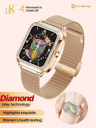  D8 女士智能手表 - 1.59 英寸高清全触控屏幕智能手表，闪耀钻石镶嵌表圈，时尚炫酷设计，支持蓝牙通话，可接听/拨打电话，同步联系人，IP68 防水防尘，兼容游泳，100 多种运动模式（跑步、步行、瑜伽、骑行、徒步、健身、舞蹈）