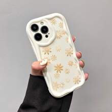 Una funda para teléfono con un patrón de copo de nieve dorado resistente a impactos, una funda de protección creativa personalizada y elegante, con protección contra golpes y caídas, duradera y resistente a las manchas, compatible con XR/X/XS/XS Max.|11/11 Pro/11 Pro Máx|12/12 Pro/12 Pro Máx| 13/13 Pro/13 Pro Max.| 14/14 Pro/14 Plus/14 Pro Máx.| 15/15 Pro Max/15 Pro/15 Plus| 16/16 Pro/16 Pro Max/16 Plus| 17/17 Pro/17 Pro Max/17 Air Esperando modelos de .Estilo crema, éxito de  de moda, nuevo modelo 2025, regalo ideal para familiares, amigos, mujeres y hombres - Blanco 1220 - Ver 3