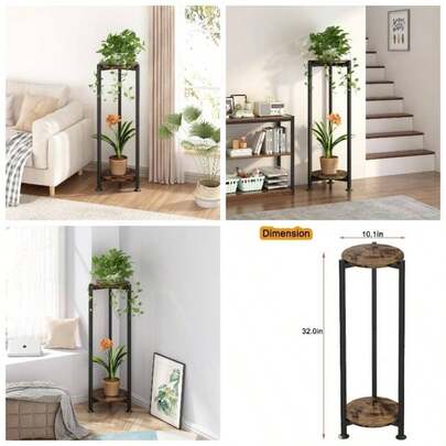 Plant Stand Indoor Corner Tall 2 Tier Metal Modern Flower Storage Plant Shelf Holder Living Room Balcony Garden, Black 2 Tier - Black Round