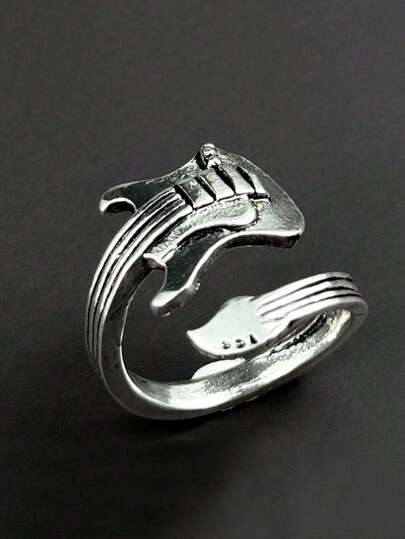 1pc Fashionable Personalized Open Ring, Vintage Rock Music Guitar Ring Accessory