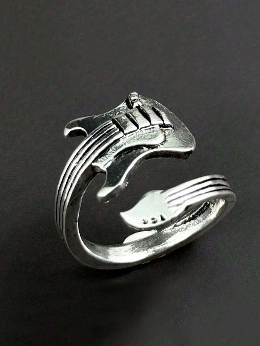 1 chiếc nhẫn hở thời trang cá nhân hóa, phụ kiện nhẫn đàn guitar nhạc rock cổ điển - Bạc - Xem 1