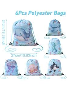 6pcs/Set Ocean Life Theme Drawstring Backpacks, Marine Animal Gift Bags, Vivid Underwater Scene Design With Dolphin, Seahorse, Jellyfish, Whale Patterns, Small Backpack With Mouth Pocket, Underwater Party Decor, Birthday Party Gift Packaging Bags, Outdoor Camping Backpacks, Gender Reveal Party Decor, Baby Shower Party Decor - Marine Life - View 10