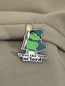 1 件卡通徽章，神经多样性可爱表情包风格青蛙巫师“这是‘tism M'lord’文字设计支持神经多样性社区日常背包装饰 - 綠色 - 查看 4