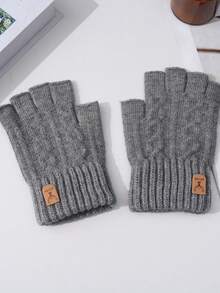 1 Pair Winter Warm Touchscreen Gloves - Wool & Down Filled Half Finger Gloves With Elastic Wrist Strap, Unisex Outdoor Cold Weather Gloves - Multicolor - View 6