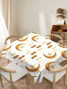 1件斋月系列印花桌布，金色星月图案，现代涤纶材质，长方形/圆形防水，数码印花，适用于客厅、户外用餐、小型圆桌。 - 彩色 - 查看 12
