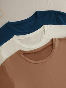 Bộ đồ ngủ 3 món cho nữ: Áo cổ tròn tay ngắn và quần short thoải mái - Dễ chăm sóc, dây rút, vải dệt kim, thích hợp cho các môn thể thao ngoài trời mùa xuân/hè và các buổi tối thường ngày - Nhiều màu - Xem 4