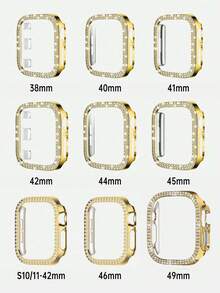 2pcs Compatible With Apple Watch Bands And Compatible With Apple Watch Watch Protective Case, Gold Bracelet Bangle Compatible With Apple WAtch Strap Women's & Shiny Rhinestone Bezel Frame Protective Case Compatible With Apple Watch Ultra3/2/1, S10/SE, S9/SE, S8/S7/S6/S5/S4/S3/S2/S1 Series, Fashionable - Multicolor - View 9