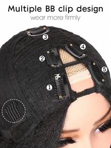 18 Inch Natural Black Afro Curly U / V Part Wig With Bouncy Curls Synthetic Kinky Straight Glueless Hair For Women No Leave Out Clip In Half Wig - Multicolor - View 6