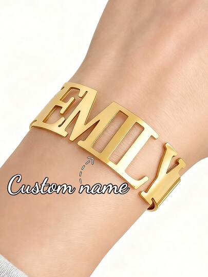 Customized Women's Stainless Steel Bracelet With Personalized Nameplate, Letter, Heart, Butterfly, Crown Charm, Jewelry Gift For Birthday, Valentine's Day, Christmas