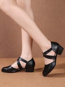 Latin Dance Shoes, Solid Color, Sports Microfiber Leather, Criss-Cross Strap, Indoor Fur Sole, Suitable For Party All Seasons