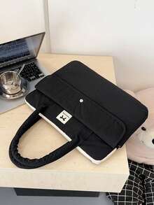 1件装黑色韩版多巴胺撞色大容量16英寸横向二合一笔记本电脑包，通勤便捷单肩包，女士休闲背包，笔记本电脑保护套，电脑包，手提包，防水旅行必备