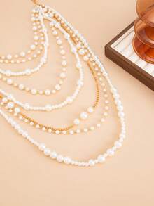 1件波西米亚风多层仿珍珠时尚女士十字链项链，奢华复古夸张项链，适合日常、节日、派对等场合，百搭珠宝，女士礼物之选 - 項鍊 - 查看 8