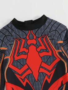 1件装幼儿男童卡通印花长袖长裤拉链连体泳衣