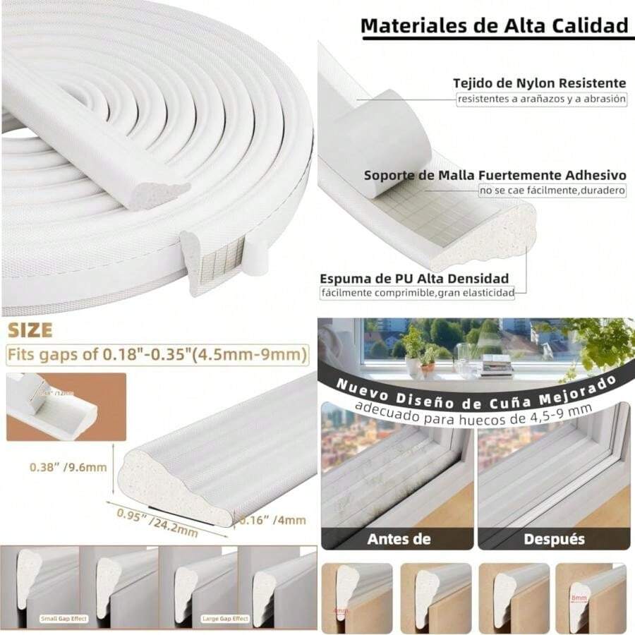 Guardapolvo y Protector para Puerta,Burletes de Cuña Puertas Ventanas,Tiras Sellado Densidad,Burlete Autoadhesivo para Ventanas y Puertas,A Prueba de Insectos,A Prueba de Sonido (, )(Blanco 5M) - Multicolor - Ver 1