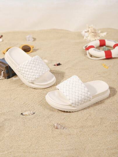 儿童时尚拖鞋，新款夏季加厚编织软底设计，时尚舒适平底拖鞋，男女通用