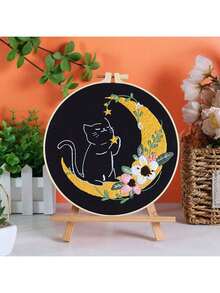 1套diy手工刺繡用品動物貓主題刺繡裝飾畫,隨機顏色的捲線器附帶