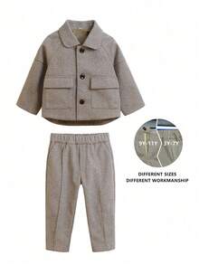 2入組年輕男孩休閒西裝外套和褲子,非常適合正式場合,秋冬季節 - 灰色 - 查看 3