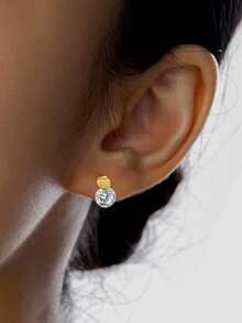 ELSEDES 1 Pair Fashionable High-End S925 Sterling Silver Handmade Inlaid Gems Stud Earrings, Showcasing Stylish Charm, Quality Jewelry, Suitable For Women In Daily, Party, And Anniversary Wear - Gold - View 2