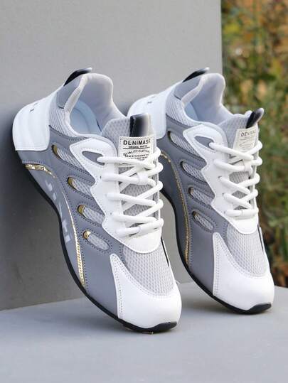 BHZPE Men's Breathable Mesh Casual Sports Shoes, Comfortable Non-Slip Lace-Up Shock Absorbing Athletic Sneakers, Suitable For Outdoor Activities