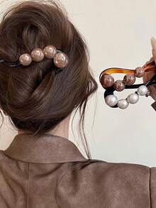 2 peças de presilha de cabelo simples com pérolas artificiais torcidas para meninas, ideal para penteados elegantes com coque na parte de trás. Acessórios para cabelo, grampos e outros itens de cabelo.