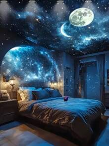 1pc Voice Control Starry Sky Projection LED Lamp - 7 Color Changing Fantasy Night Light With Moon & Stars, USB Powered Modern Home Decor For Living Room, Bedroom, Christmas & Halloween Gift, Suitable For Creating A Rainbow Fantasy & Romantic Ambiance, Bedroom Night Light | Starry Theme | Plastic Lampshade, LED Lamp For Bedroom