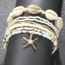 Set de pulseras estilo bohemio, pulseras tejidas con cuentas y conchas falsas de estilo veraniego, accesorios para uso diario y vacaciones