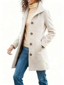 Grey Woolen Coat With A Collar Design That Exudes High-End Warmth And Versatility, Suitable For Both Work And Leisure Scenes In Autumn And Winter, Creating An Elegant And Versatile Must-Have Jacket - 杏色 - 查看 4