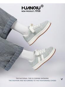 HUANQIU 2025 New Women's Shoes, Women's Sports Shoes, Fashionable White Shoes, Multifunctional, Lightweight, Comfortable, Lace Up Soft Soled Casual Shoes, Running Shoes, Gray Four Season Shoes - Grey - View 8