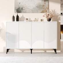 White Sideboard, 160 Cm Wide, Multifunctional Sideboard, Chest Of Drawers, Highboard With Adjustable Shelves, 4 Doors, Metal Legs - 白色 - 查看 12