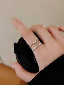 ELSEDES 1对时尚简约S925银心形戒指，镶嵌多颗闪亮宝石，精致奢华，适合日常佩戴和约会之夜，是送给女朋友的完美礼物 - 銀色 - 查看 5