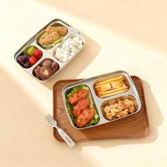 1pc﻿ 304 Stainless Steel Divided Dinner Plate With Cute Cartoon Patterns, Control Diet And Weight Loss Reusable Food Plate, Heat-Resistant 3/4 Compartments Food Serving Platter , Fruit Salad Plate Dishes, Dishwasher & Microwave Allowable, Suitable For Student And Adult Use In Kitchen, Restaurant, School, Office, Outdoor Camping, Picnic ﻿