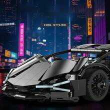 Supersportwagen Baustein-Set 1314 Teile im Maßstab 1:14 - Detailliertes Technik-Modell mit authentischer Fahrwerkssimulation | Ideal als anspruchsvolles DIY-Projekt & Geschenk für Erwachsene & Jugendliche - Schwarz - Übersicht 2