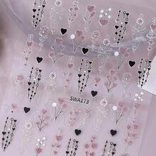 2 Sheets 3D Valentine's Day Sweet Romantic Heart & Floral Nail Art Stickers - Pink Glitter Hearts, Leopard - Print Hearts, Delicate Rose, Snowflakes & Heart - Themed Patterns Design Nail Art Decals For Women DIY Nail Decoration - Pink - View 9