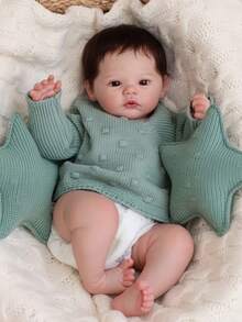 1 个 18 英寸 Cuddly Meadow 女婴全身软胶重生娃娃玩具，植发，逼真的彩绘手指甲和脚趾甲，包含服装和配件