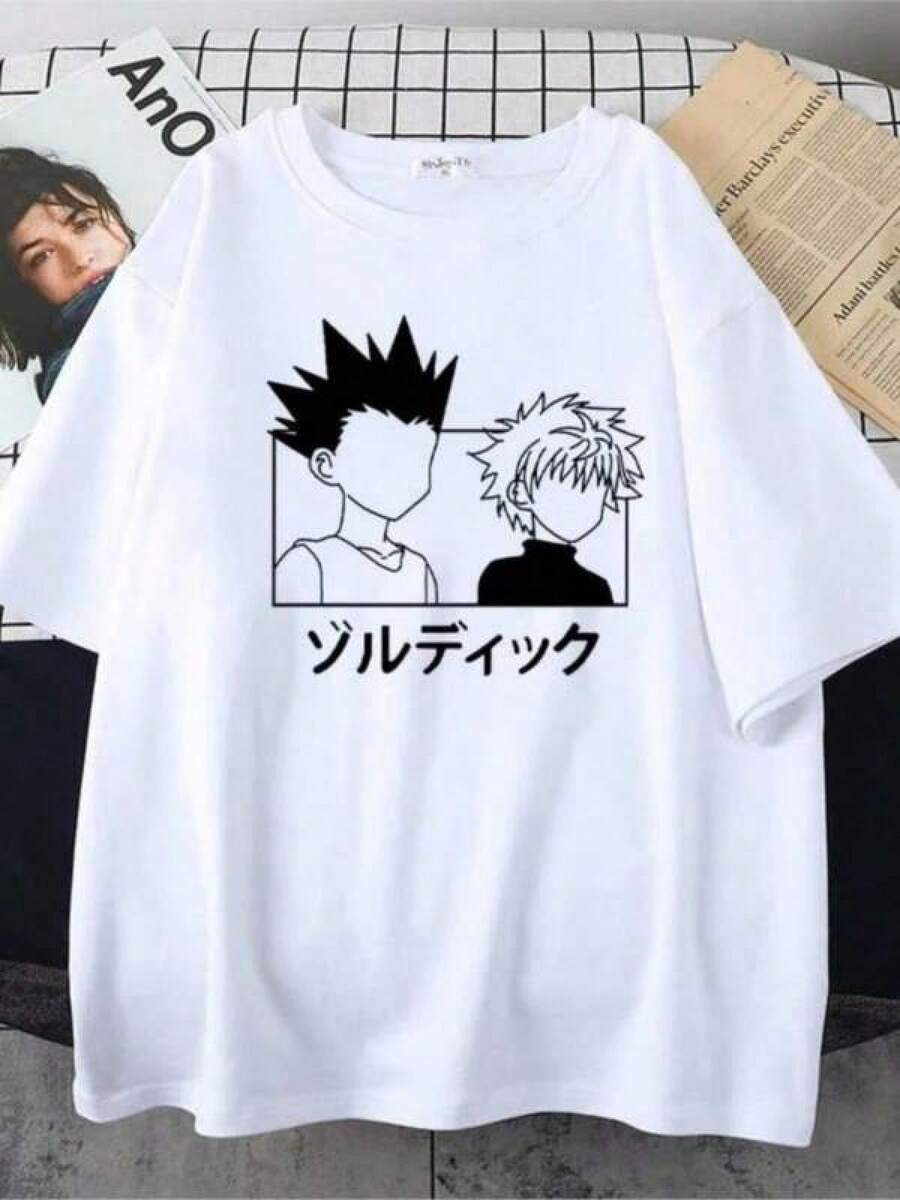 Men's Fashionable Novelty Graphic Tees, Graphic Tees Women, Vintage T Shirts, Camisetas De Hombre, Killua And Gon Anime Women's T-Shirt Printed Summer Cotton T-Shirt Short SLeesve Japanese Anime Hunter X Women's Casual T-Shirt Premium Cotton, Machine Washable, Youthful And Fashionable Design, Unisex T-Shirts Perfect For Christmas, Navidad, Thanksgiving, Nightmare Before Christmas - 白色 - 查看 1