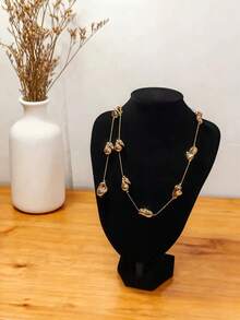 1 pièce Collier long pour femme minimaliste et asymétrique avec faux perles, collier pendentif en forme de Y, styles de port polyvalents, convient pour les rendez-vous, les fêtes, les cadeaux de vacances