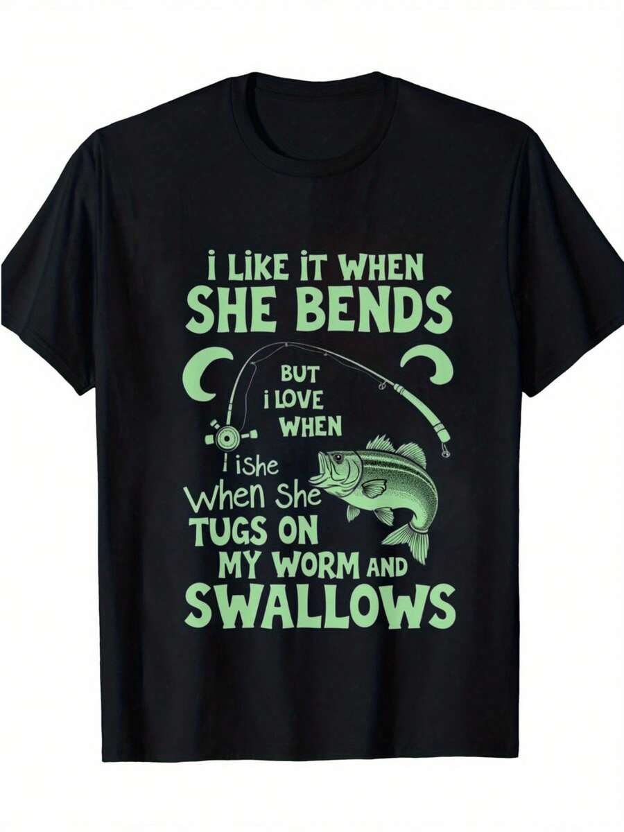 Camiseta de Pesca Divertida para Hombre "I Love Her" - Camiseta de Cuello Redondo Vintage 100% Algodón con Diseño Humorístico de Peces y Parejas con Cañas de Pescar - Tallas Grandes y Altas, Camiseta Casual Transpirable para Papá, Esposo, Pescadores - Regalo Perfecto para Navidad, Cumpleaños, TALLA - Negro - Ver 1