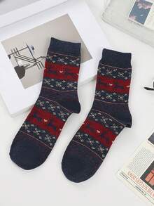 5 Pairs Of Cozy Reindeer Print Mid-Calf Socks - Warm, Thick Christmas Socks For Women, Festive Animal Design In Red, Beige, Brown, And Navy Blue, Perfect For Holiday Celebrations, Christmas Socks,Christmas Surprise Gifts,Valentine's Day Gifts, New Year's Gifts - Multicolor - View 14