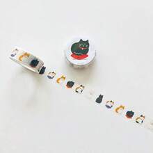 1 Stück süße Katzen dekorative Washi Tape, Kawaii Scrapbooking Masking Tape für Planer, Tagebuch, DIY Dekoration, rückstandslos abziehbar - Schwarz und Weiss - Übersicht 8