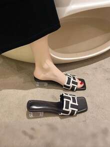 2025 Summer New Thick Heel Sandals Women Outdoor Wear Slippers French Checkerboard Fashion Slides - Black - View 4